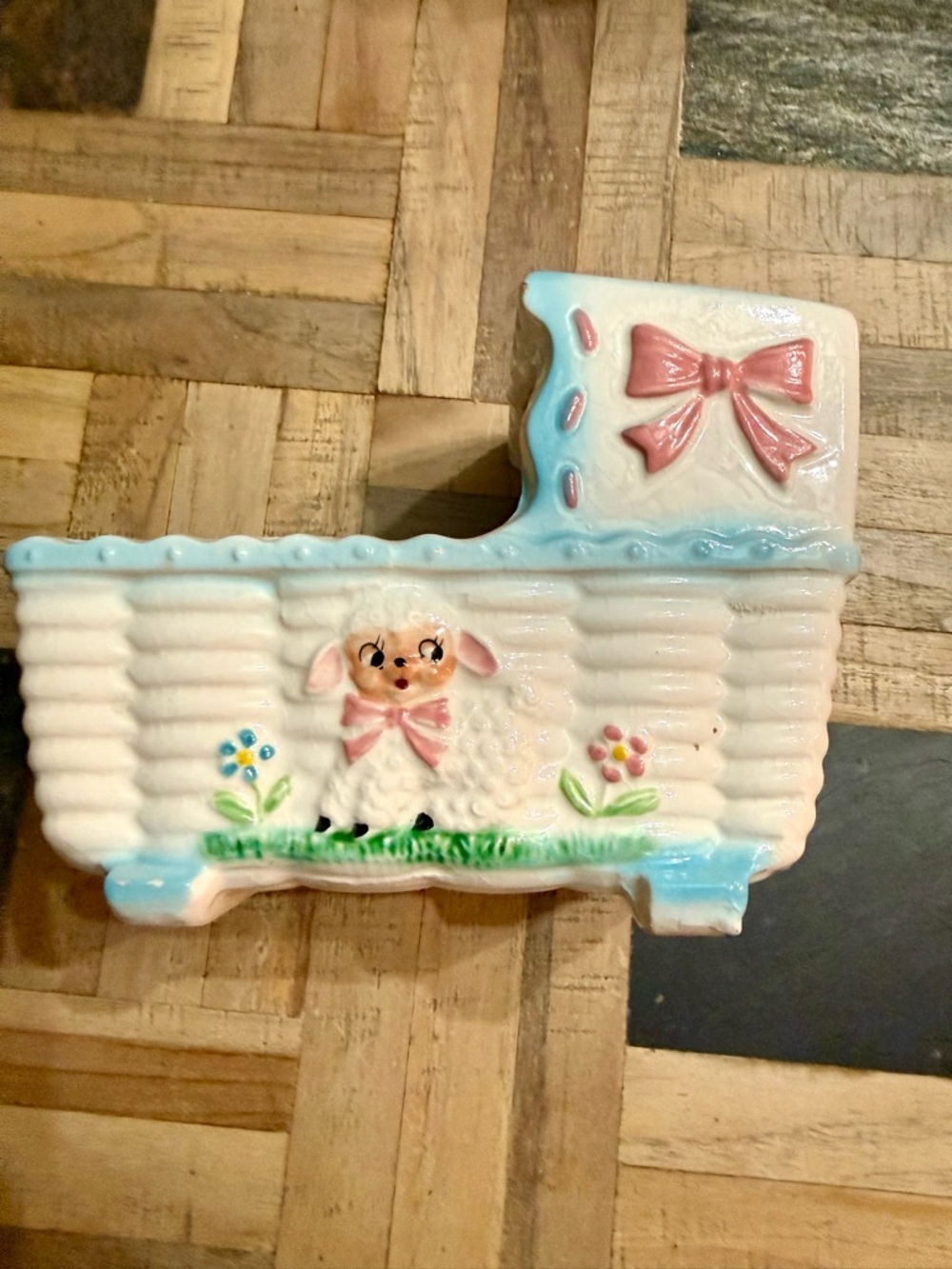 Rubens 1966 Ceramic Lamb Baby Decorative Planter in Pink & Blue - Picture 3 of 5